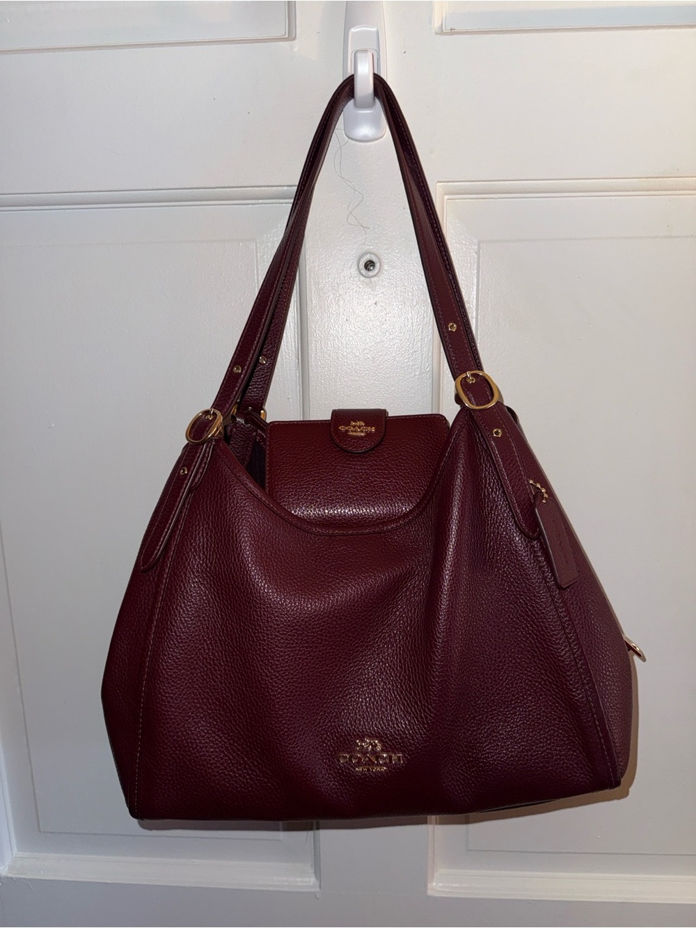 Coach Pebbled Leather Shoulder Bag in Wine